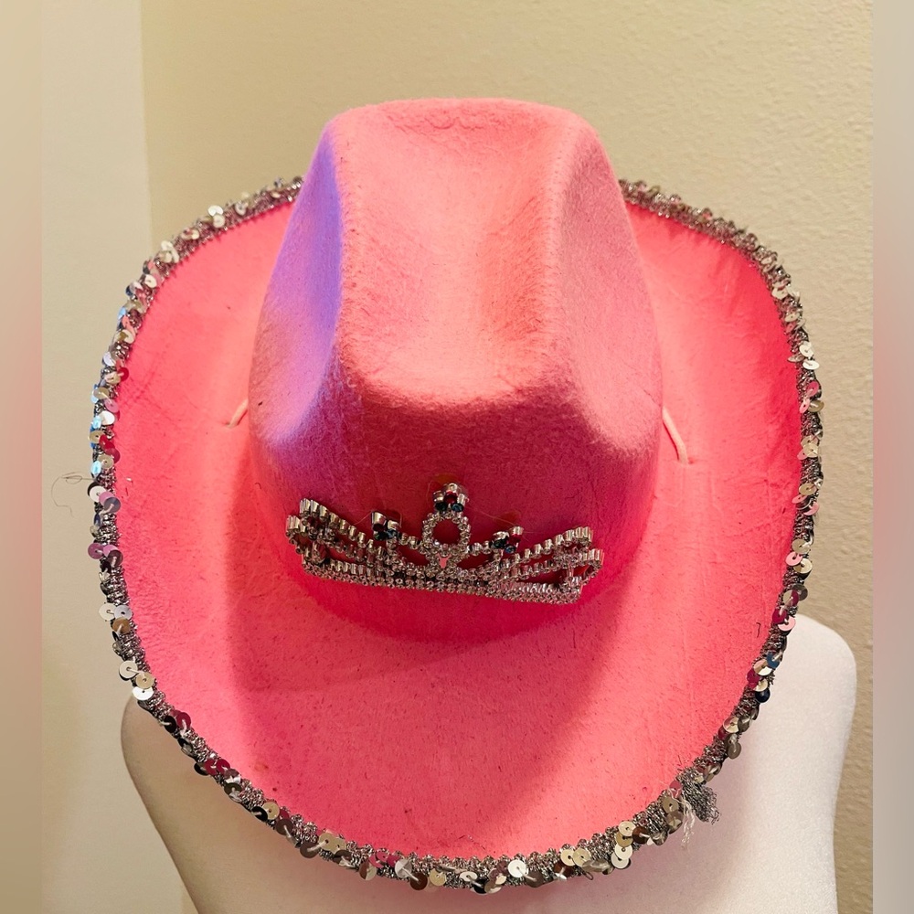 Pink Sequin Cowgirl Hat with Crown Detail